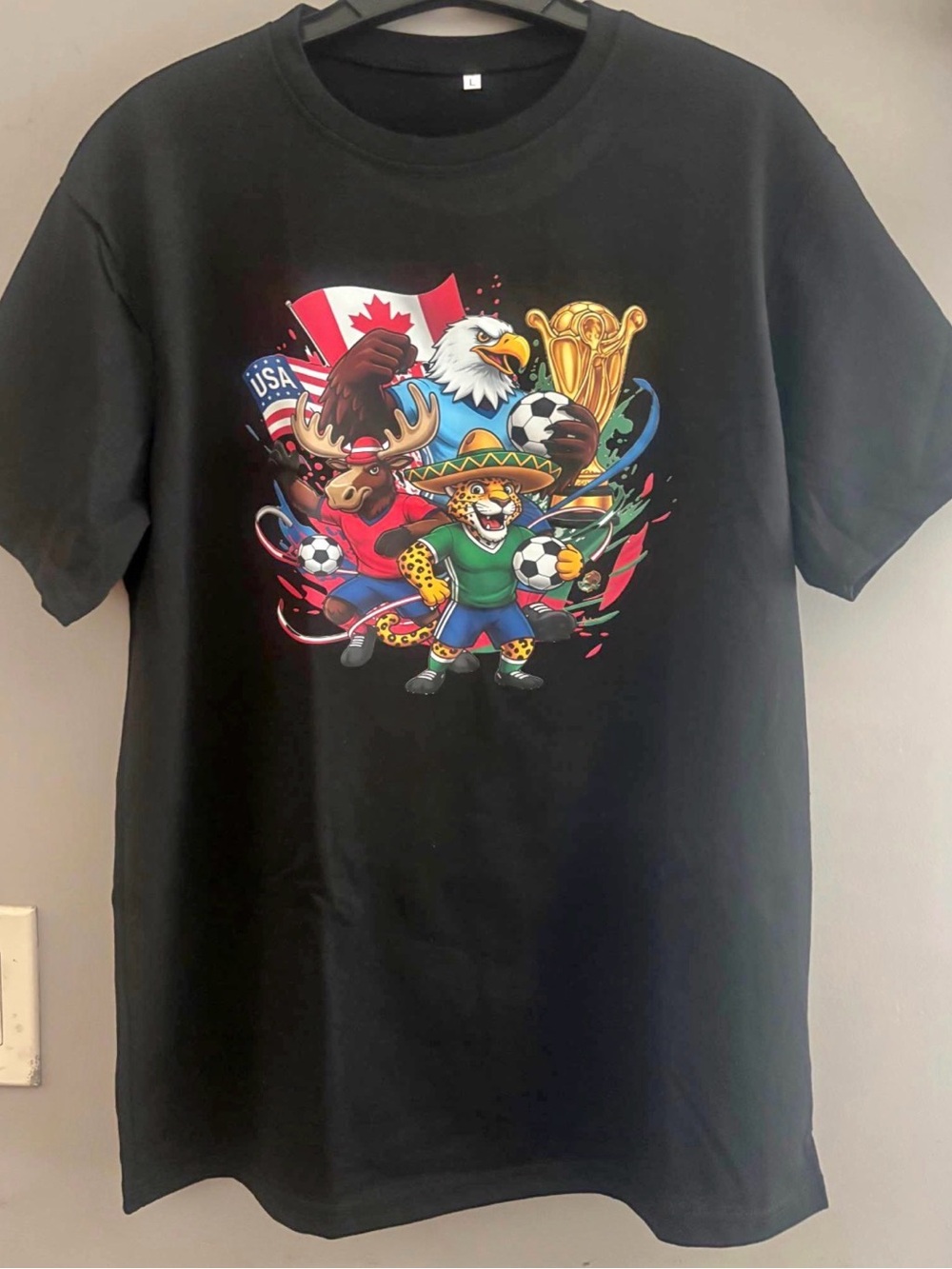 Black Short-Sleeve Graphic Soccer Mascot Tee